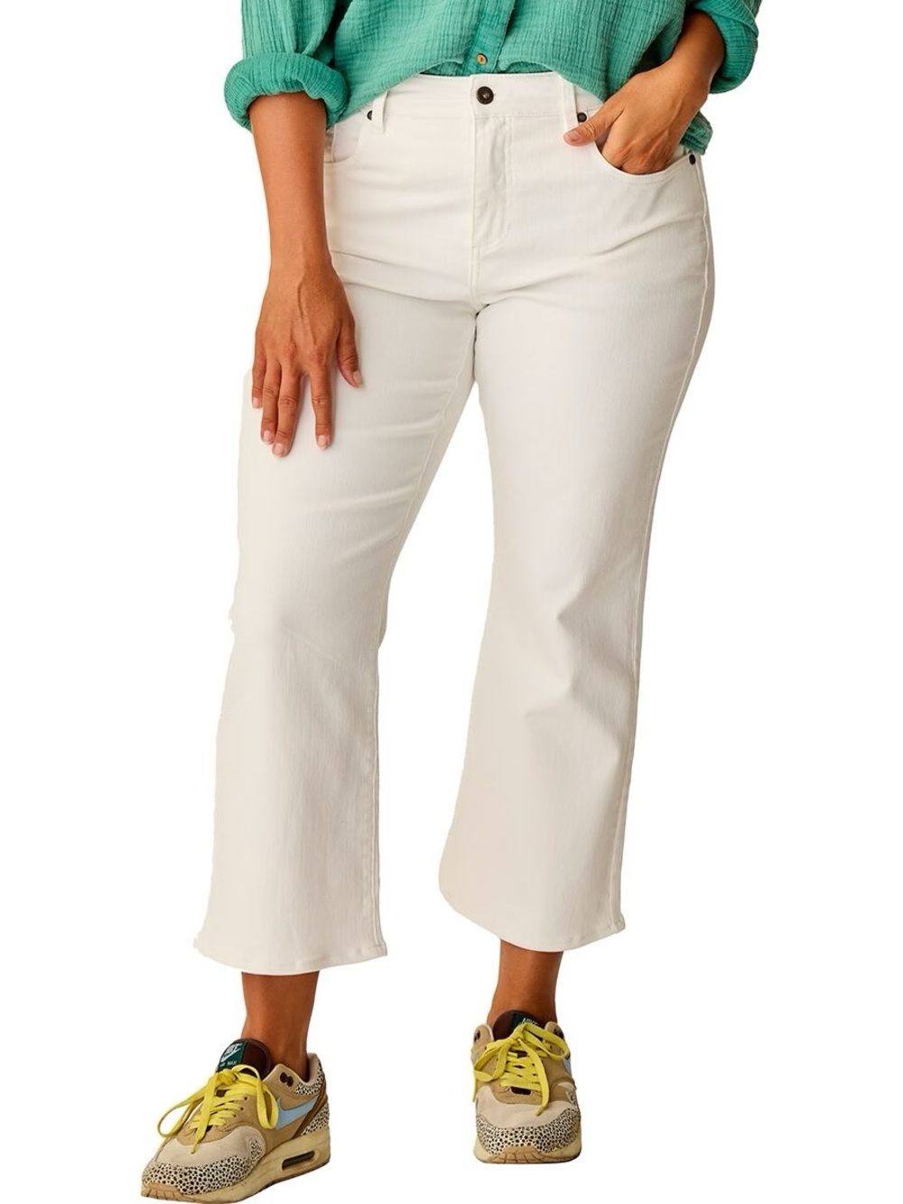 Carve Designs Sylvie Crop Flare Jeans High Rise Stretch White 10